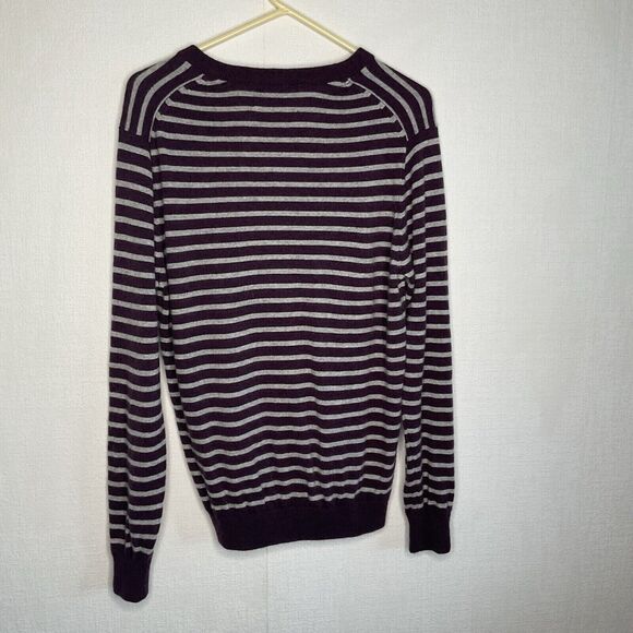 NWOT Dartmoor Striped 100% Cashmere V-Neck Sweater Men Size L Purple/Gray - Picture 4 of 8